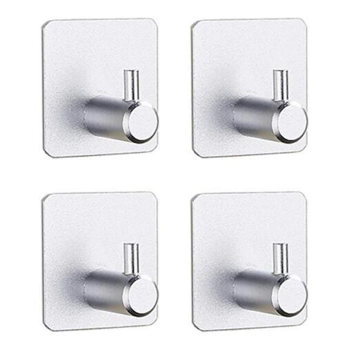 (Silver) 4Pcs Bathroom Towel Hook Multipurpose Sticky Wall Hooks Wall mounted Coat Rack Robe Clothes Hook for Bath Kitchen  Silver