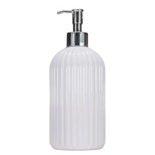 (White) 500ml Refillable Soap Dispenser Bamboos Pump Striped Bathroom Organizers Shampoo Conditioner Lotion & Body Wash White