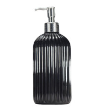 (Black) 500ml Refillable Soap Dispenser Bamboos Pump Striped Bathroom Organizers Shampoo Conditioner Lotion & Body Wash White