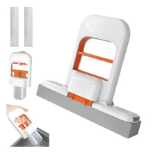 Mini Foldable SelfSqueeze Mop, Compact Wet and Dry Cleaning for Kitchen Bathroom Desktop, 1 Pcs with 2 Sponge Heads
