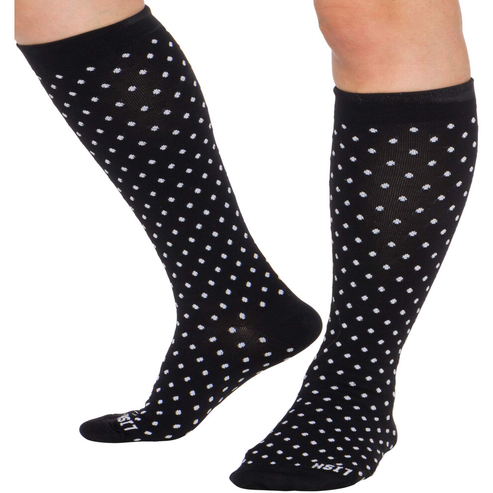 Black Wide Calf Compression Socks 1525 Mmhg Graduated Support Polka Dot Knee Plus Size Stockings