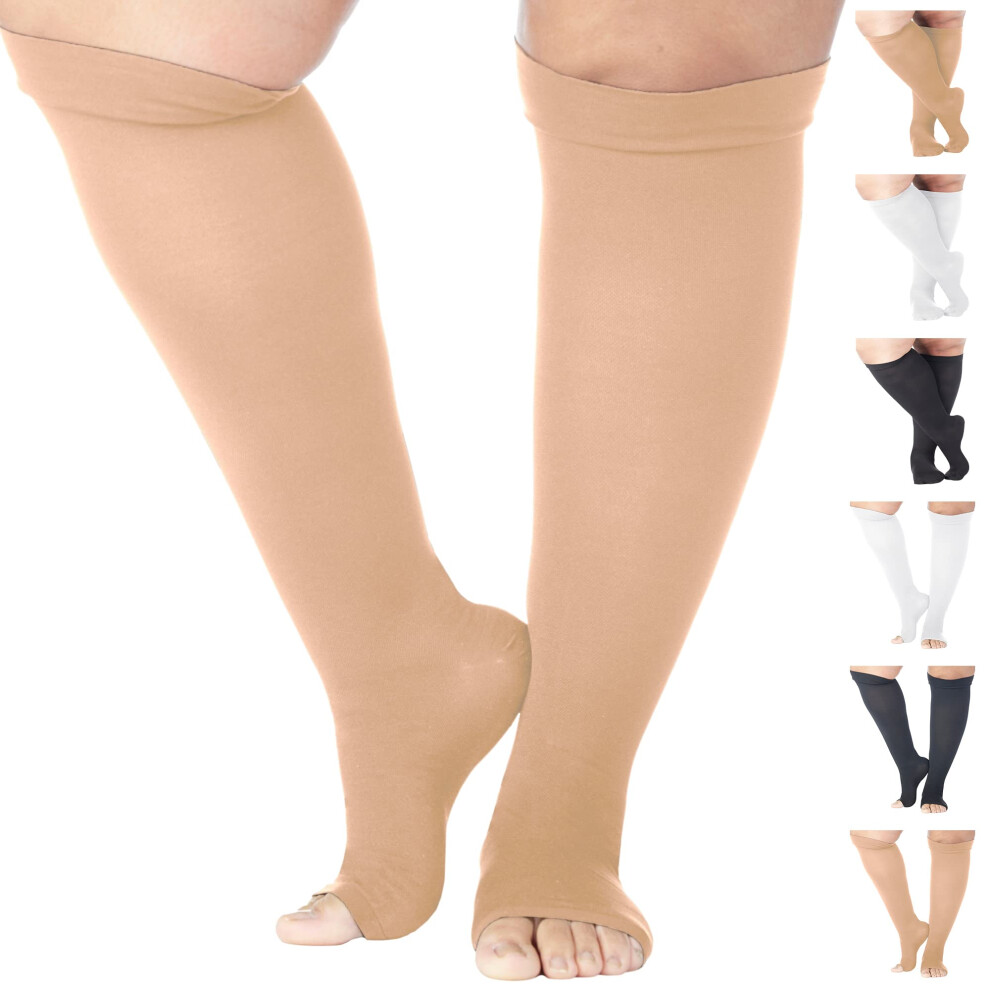 Beige Graduated Compression Knee Socks 1520Mmhg For Men And Women, Anti Embolism Support For Pain And Swelling Relief, Xlarge