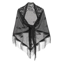 (Black) Woman Floral Pattern Triangle Sheer Shawl for Ladies Summer Travel Body Cool Breathable Shawl Hot Weather Supplies  Red