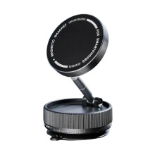 (Black) Phone Holder Bracket Stand Rack 360 Degree Rotation Powerful Magnets for Car Mount Strong Grip Vacuum Suction Attachment White