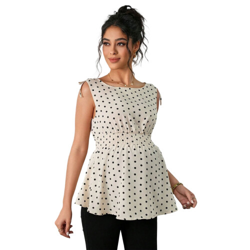 Fashionable Dot Pattern Maternity Vest Elastic Waist-Beige L