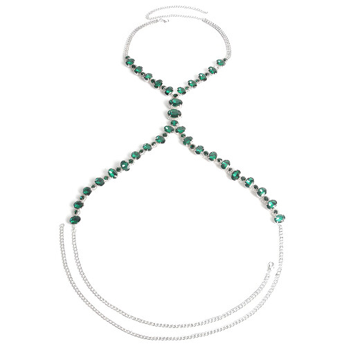 Versatile Silver Tone Body Chain Suitable For Weddings-green