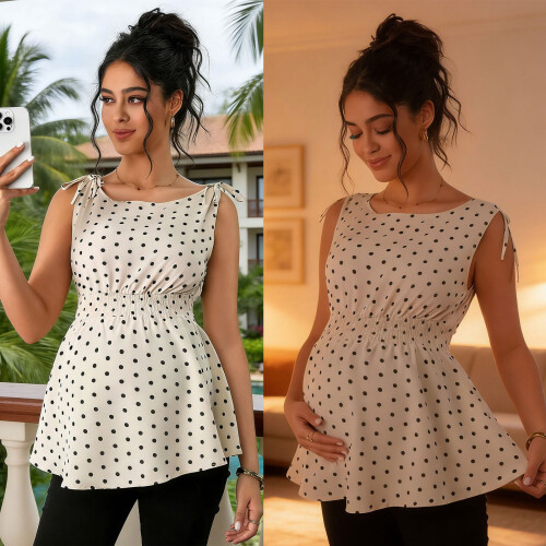 Elegant Round Dot Print Camisole Elastic Expecting-Beige XL 2