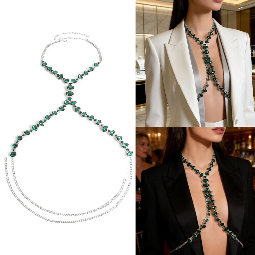 Versatile Silver Tone Body Chain Suitable For Weddings-green 2