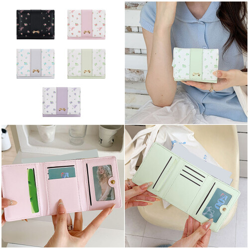 Women Small Compact Wallets Pu Leather Clutch Purses Card-Pink 2