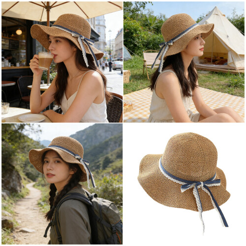 Trendy Round Crown Hat With Neck Coverage-Apricot rice 2