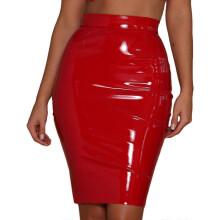 (L, Red) Womens Glitter Wet Look Faux Leather Zipper Back Bodycon Short Skirt High Waist Pencil Skirts Night Out Party Clubwear Red S