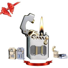 Windproof Kerosene Lighter Vintage Metal Rocker Arm Design Refillable Silver Retro Mechanical Style