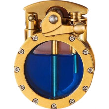 Vintage Kerosene Lighter Gold Steampunk Style, Windproof Ignition and Transparent Refillable Tank