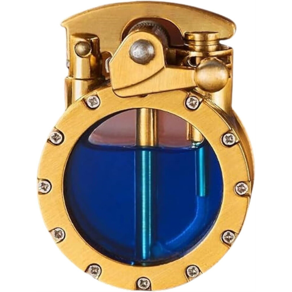 Gold Vintage Kerosene Lighter Steampunk Style, Windproof Ignition And Transparent Refillable Tank
