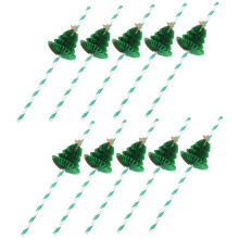 Christmas Paper Straws 10 Pack Gold Disposable Straws Festive Christmas Design for Holiday Party Drinks