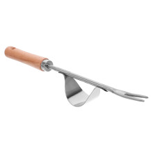 Stainless Steel Garden Hand Fork with Ergonomic Wooden Handle, Manual Weeding Tool for Dandelion and Crabgrass Removal