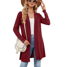 (XL, Burgundy) Womens Summer Solid Color Kimonos Loose Long Sleeve Knitted Cardigan Blouses Tops Casual Open Front Cardigan Cover Up Burgundy XL