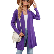 (L, Purple) Womens Summer Solid Color Kimonos Loose Long Sleeve Knitted Cardigan Blouses Tops Casual Open Front Cardigan Cover Up Burgundy XL