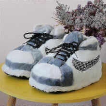 (M, unisex) Sneakers-like Plush Slippers Creative Wrapping Fuzzy Warm Winter Indoor Drag Shoes Cotton Shoes 2025
