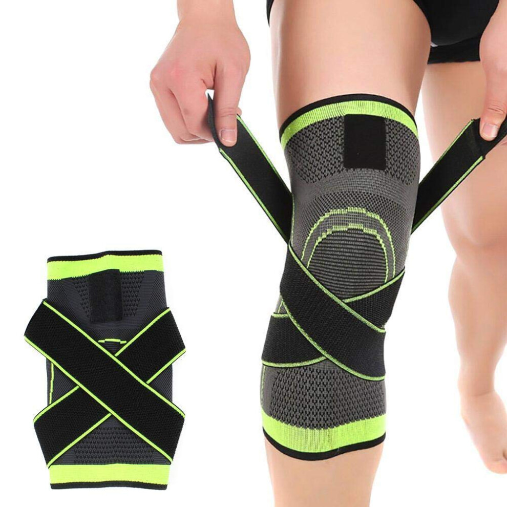 Green Knee Compression Sleeve With Adjustable Strap And AntiâSlip Fit For Sports Pain Relief, Fluorescent Xxl