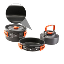 Lightweight Aluminum Camping Cookware Set for 23 People with Nesting Pots and Water Kettle
