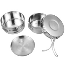 Stainless Steel Camping Cookware Set with Compact Nested Design, Lightweight for Hiking Picnic Outdoor Cooking