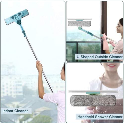 3 in 1 Window Cleaning Tool with Telescopic Extension Pole, U Shaped Window Squeegee Kit for  Windows 1