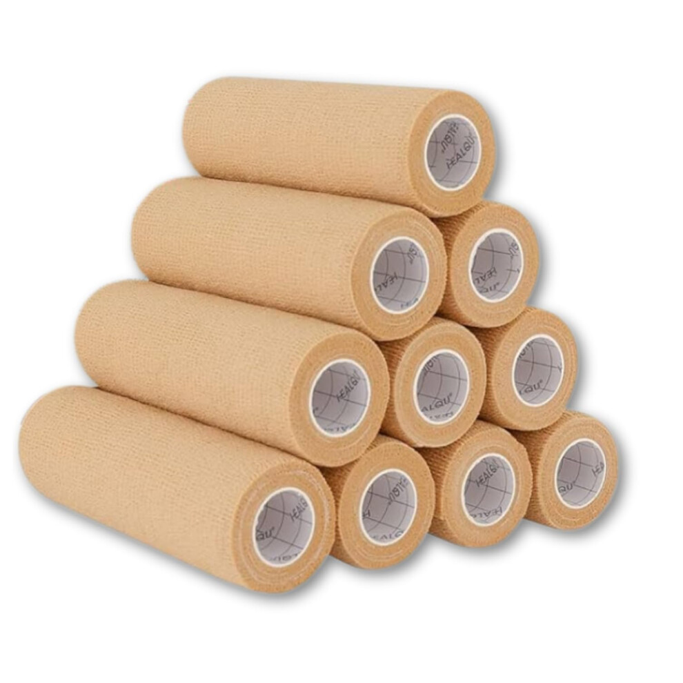 Cohesive Bandage 6 Inch x 5 Yard Tan, Self Adherent Elastic Wrap for Wound Care and Injury Support 5 Count