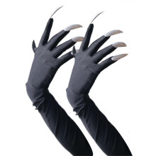 (Black) Gothic Long Nails Gloves Breathable Spandex Paws Design Long Gloves For Costume Parties Night Event Dressingup Armwear Yellow