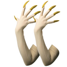 (Nude color) Gothic Long Nails Gloves Breathable Spandex Paws Design Long Gloves For Costume Parties Night Event Dressingup Armwear Yellow
