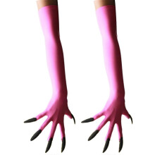 (Deep pink) Gothic Long Nails Gloves Breathable Spandex Paws Design Long Gloves For Costume Parties Night Event Dressingup Armwear Yellow