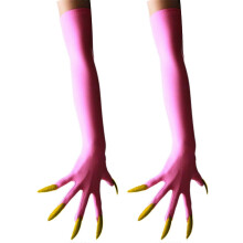 (Deep pink) Gothic Long Nails Gloves Breathable Spandex Paws Design Long Gloves For Costume Parties Night Event Dressingup Armwear Yellow