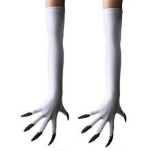 (White) Gothic Long Nails Gloves Breathable Spandex Paws Design Long Gloves For Costume Parties Night Event Dressingup Armwear Yellow