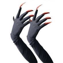 (Black glimmer) Gothic Long Nails Gloves Breathable Spandex Paws Design Long Gloves For Costume Parties Night Event Dressingup Armwear Yellow