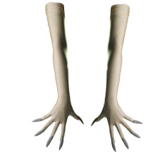 (khaki) Gothic Long Nails Gloves Breathable Spandex Paws Design Long Gloves For Costume Parties Night Event Dressingup Armwear Yellow