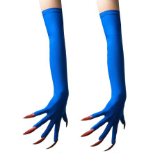 (Blue) Gothic Long Nails Gloves Breathable Spandex Paws Design Long Gloves For Costume Parties Night Event Dressingup Armwear Yellow