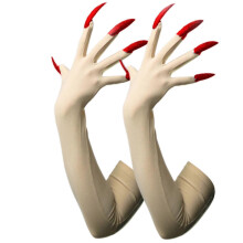 (Nude color) Gothic Long Nails Gloves Breathable Spandex Paws Design Long Gloves For Costume Parties Night Event Dressingup Armwear Yellow