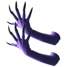(Purple) Gothic Long Nails Gloves Breathable Spandex Paws Design Long Gloves For Costume Parties Night Event Dressingup Armwear Yellow