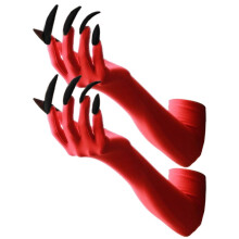 (Red) Gothic Long Nails Gloves Breathable Spandex Paws Design Long Gloves For Costume Parties Night Event Dressingup Armwear Yellow