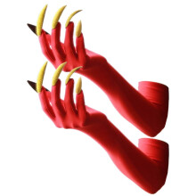 (Red) Gothic Long Nails Gloves Breathable Spandex Paws Design Long Gloves For Costume Parties Night Event Dressingup Armwear Yellow