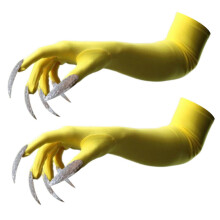 (Yellow) Gothic Long Nails Gloves Breathable Spandex Paws Design Long Gloves For Costume Parties Night Event Dressingup Armwear Yellow