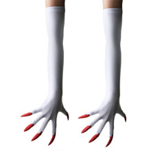 (White) Gothic Long Nails Gloves Breathable Spandex Paws Design Long Gloves For Costume Parties Night Event Dressingup Armwear Yellow