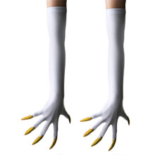 (White) Gothic Long Nails Gloves Breathable Spandex Paws Design Long Gloves For Costume Parties Night Event Dressingup Armwear Yellow