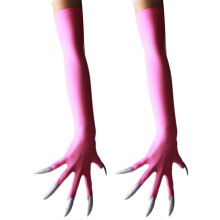 (Deep pink) Gothic Long Nails Gloves Breathable Spandex Paws Design Long Gloves For Costume Parties Night Event Dressingup Armwear Yellow