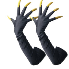 (Black glimmer) Gothic Long Nails Gloves Breathable Spandex Paws Design Long Gloves For Costume Parties Night Event Dressingup Armwear Yellow