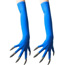 (Blue) Gothic Long Nails Gloves Breathable Spandex Paws Design Long Gloves For Costume Parties Night Event Dressingup Armwear Yellow