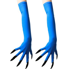 (Blue) Gothic Long Nails Gloves Breathable Spandex Paws Design Long Gloves For Costume Parties Night Event Dressingup Armwear Yellow