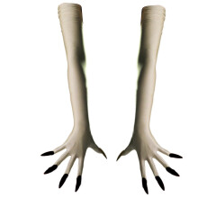 (khaki) Gothic Long Nails Gloves Breathable Spandex Paws Design Long Gloves For Costume Parties Night Event Dressingup Armwear Yellow