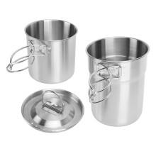 Lightweight Stainless Steel Camping Cookware Set with Foldable Handles and Vented Lids, 2pcs Outdoor Pots