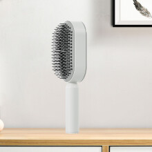 White Cushion Hair Brush Self-Cleaning for Women